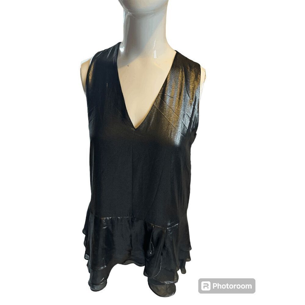 Banana Republic Women’s Dress Top V Neck Sz XS Sleeveless Ruffles Metallic Gray